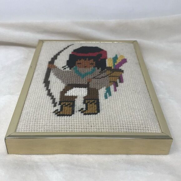 Vintage Ted DeGrazia Framed Needlepoint Wall Art Southwestern Boy My First Arrow - Picture 6 of 8